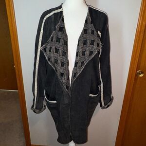 POL open front embroidered lace washed black oversized cardigan size‎ S